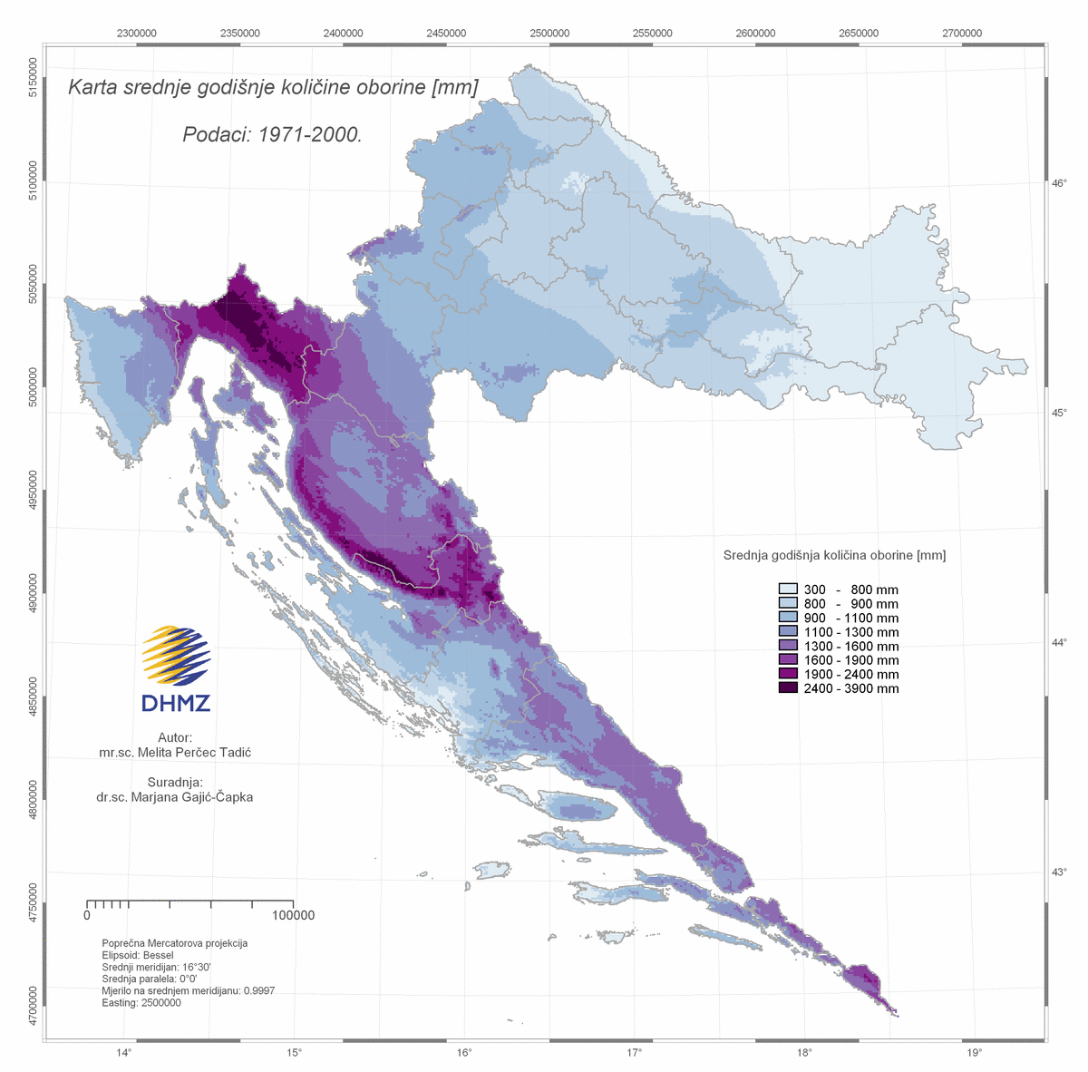 klimatska karta hrvatske srednja godišnja količina oborine klimatska karta hrvatske