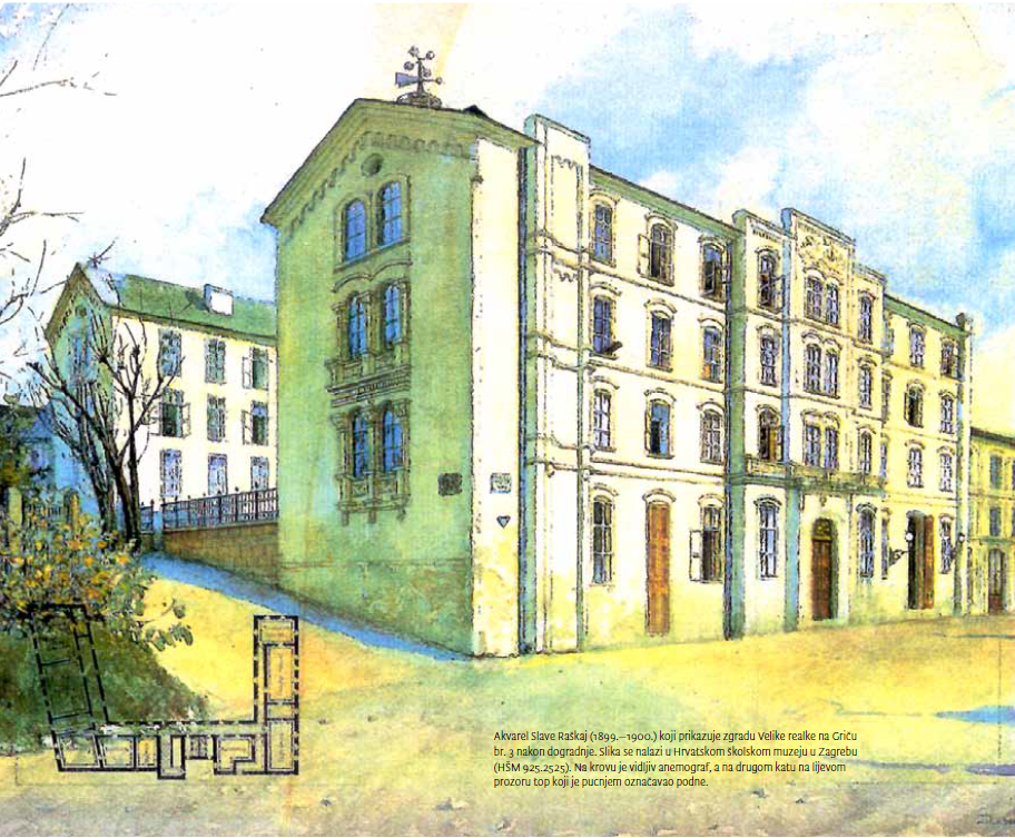 Slava Raškaj, Zgrada Velike realke na Griču, akvarel