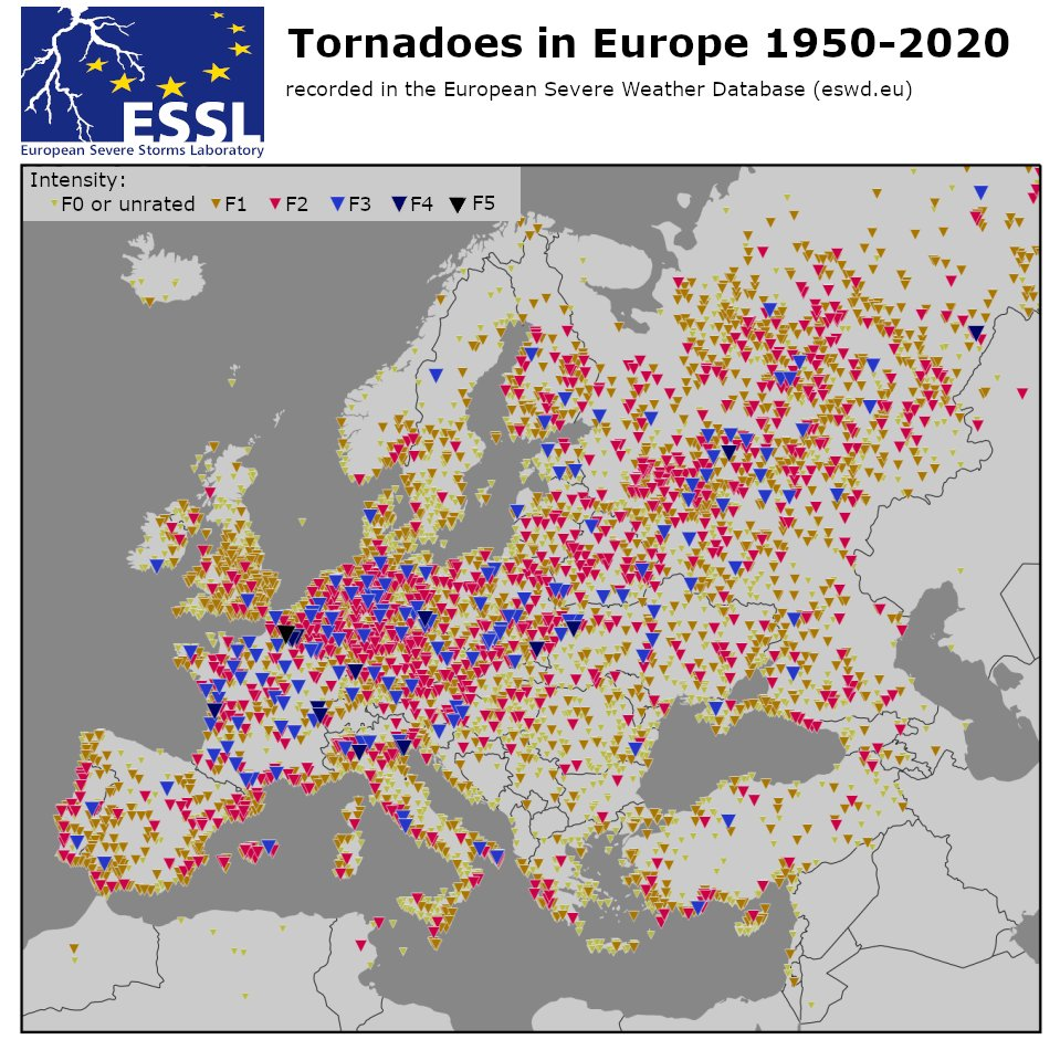 Tornada u Europi od 1950 do 2020. godine