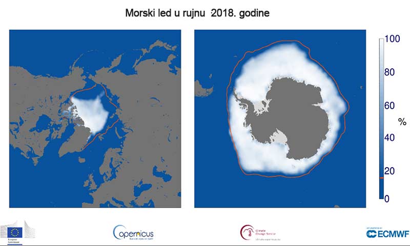 Morski led u rujnu 2018 na karti Arktika